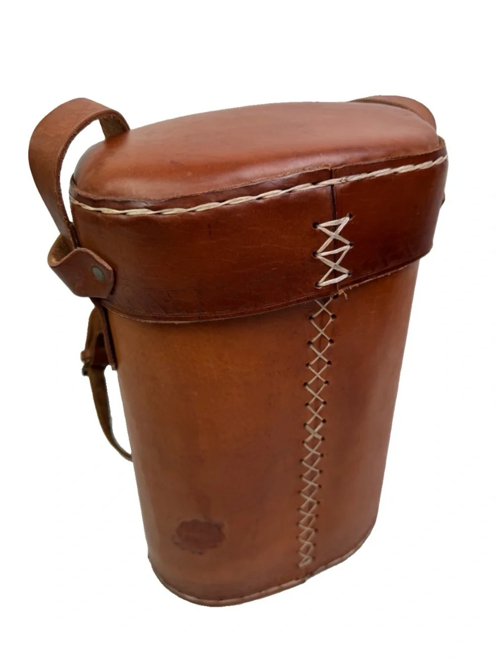 VTG Artesania Uruguay Tooled Leather Thermos Bottle Case Carrier Cross Stitch